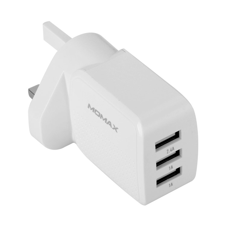 MOMAX 5V /4A 3-Port USB Portable Intelligent Digital Wall Charger - White / UK Plug-1