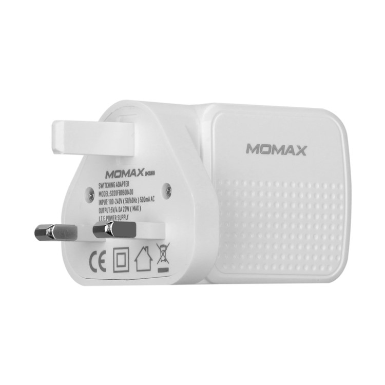MOMAX 5V /4A 3-Port USB Portable Intelligent Digital Wall Charger - White / UK Plug-6