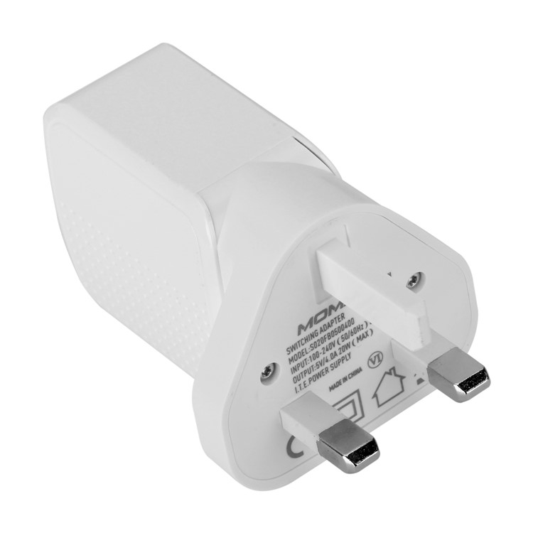 MOMAX 5V /4A 3-Port USB Portable Intelligent Digital Wall Charger - White / UK Plug-8