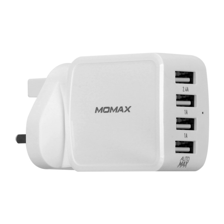 MOMAX 5V /4.8A 4-Port USB Portable Intelligent Digital Wall Charger - White / UK Plug-1
