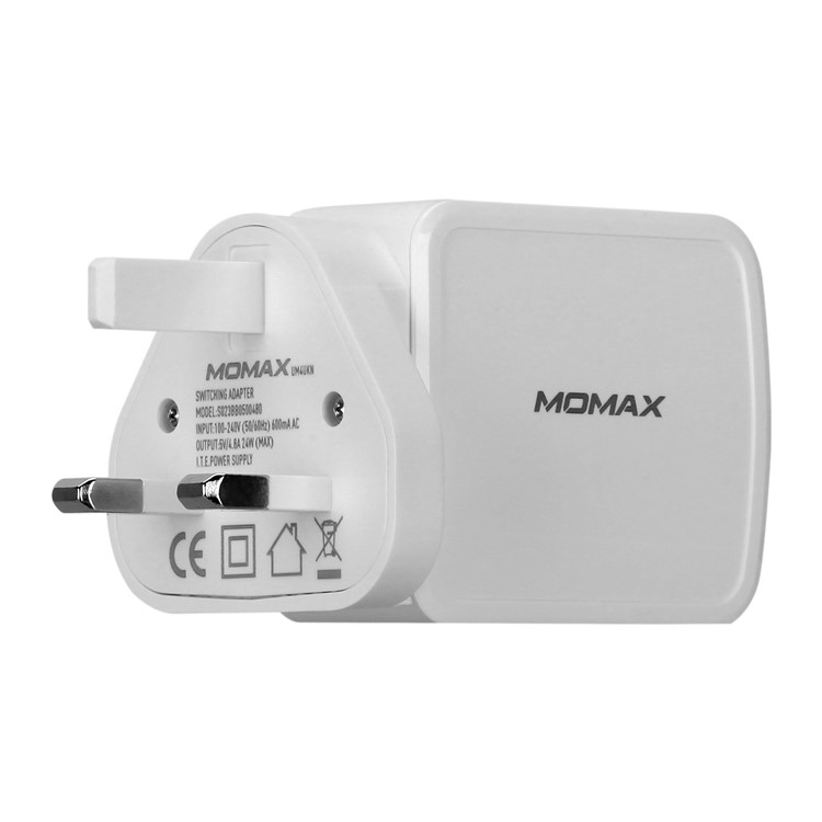 MOMAX 5V /4.8A 4-Port USB Portable Intelligent Digital Wall Charger - White / UK Plug-6