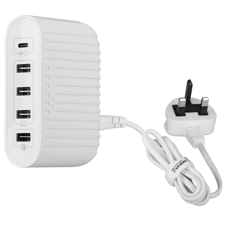 MOMAX U Bull 40W 5-Port USB Charging Adapter with Quick Charge 3.0 + USB-C Ports - White / UK Plug-1
