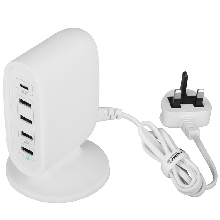MOMAX U Bull 40W 5-Port USB Charging Station with Quick Charge 3.0 + Type-C Ports - White / UK Plug-1