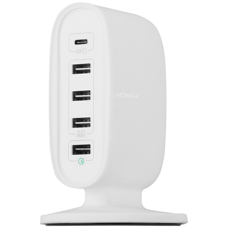 MOMAX U Bull 40W 5-Port USB Charging Station with Quick Charge 3.0 + Type-C Ports - White / UK Plug-4