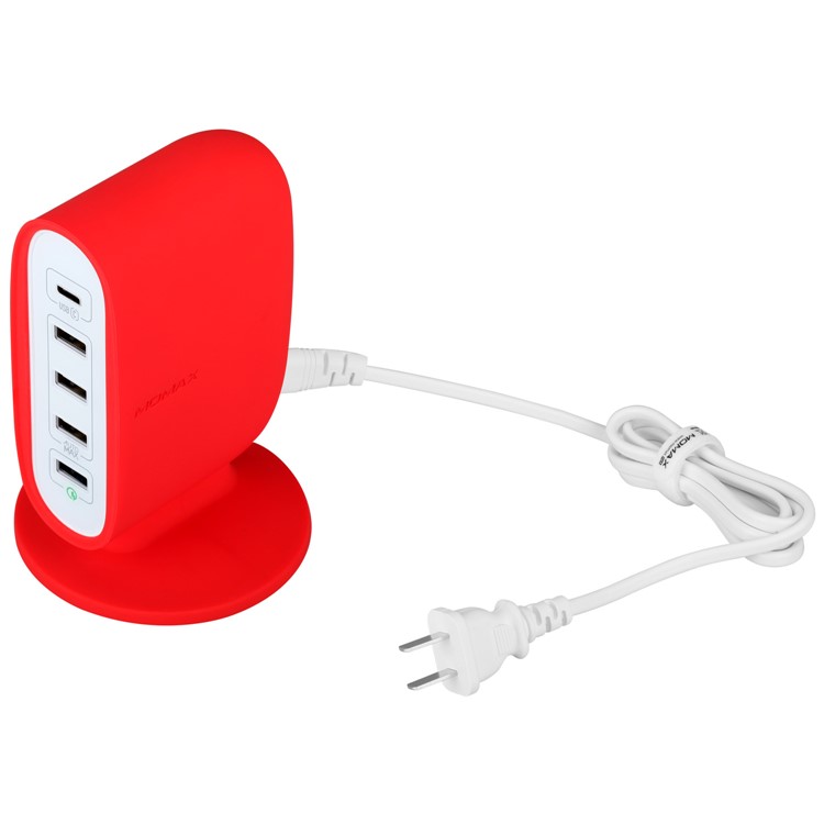 MOMAX U Bull 40W Quick Charge 3.0 + Type-C + 3*USB Ports Travel Adapter with Stand - Red / CN Plug-1