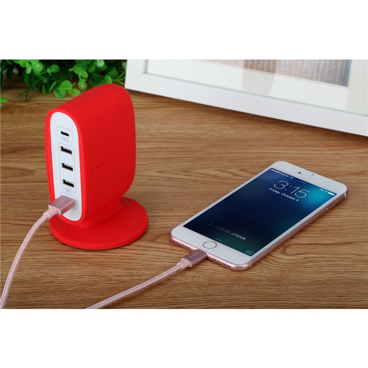 MOMAX U Bull 40W Quick Charge 3.0 + Type-C + 3*USB Ports Desktop Charger for Phones & Tablets - Red / UK Plug-12