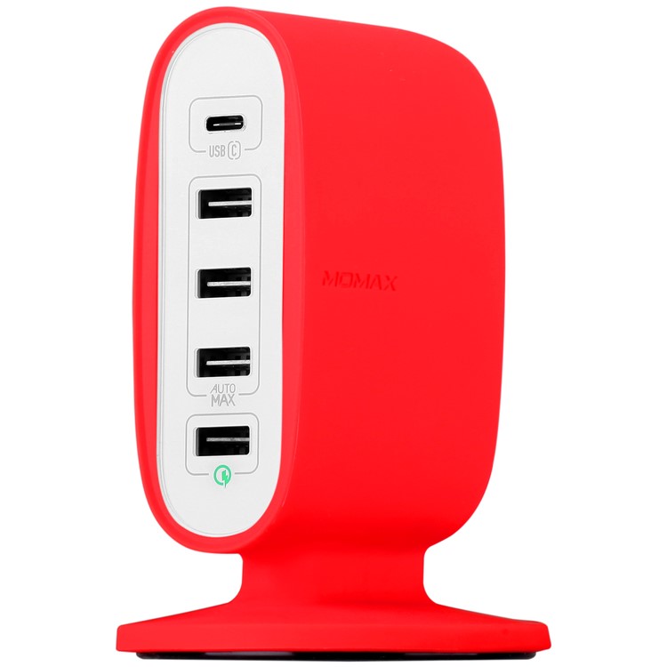 MOMAX U Bull 40W Quick Charge 3.0 + Type-C + 3*USB Ports Desktop Charger for Phones & Tablets - Red / UK Plug-4