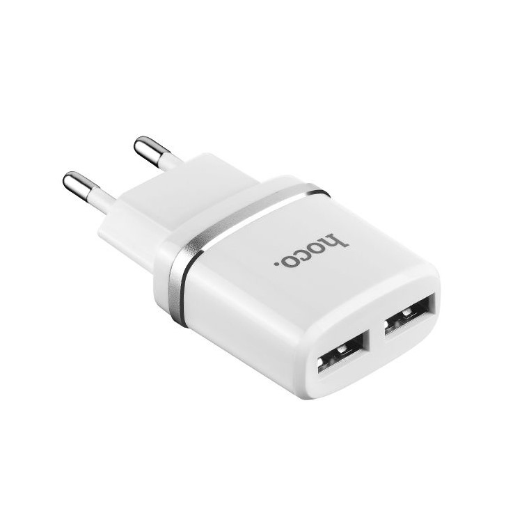 HOCO C12 5V / 2.4A Dual USB Charger Wall Adapter for iPhone iPad Samsung - White / EU Plug-1