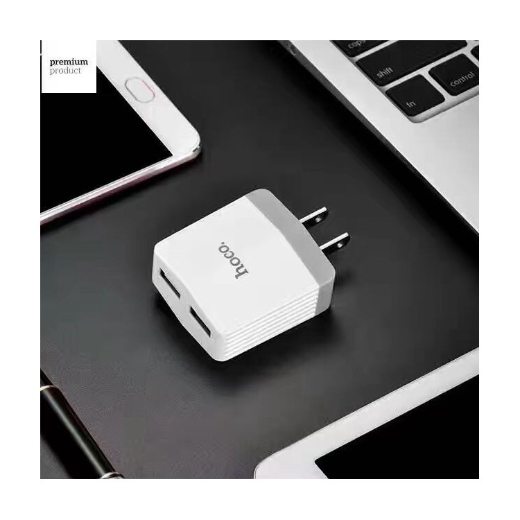 HOCO C13B Dual USB Charger Portable Travel Adapter for iPhone iPad Samsung Cellphone Tablet - White / US Plug-6