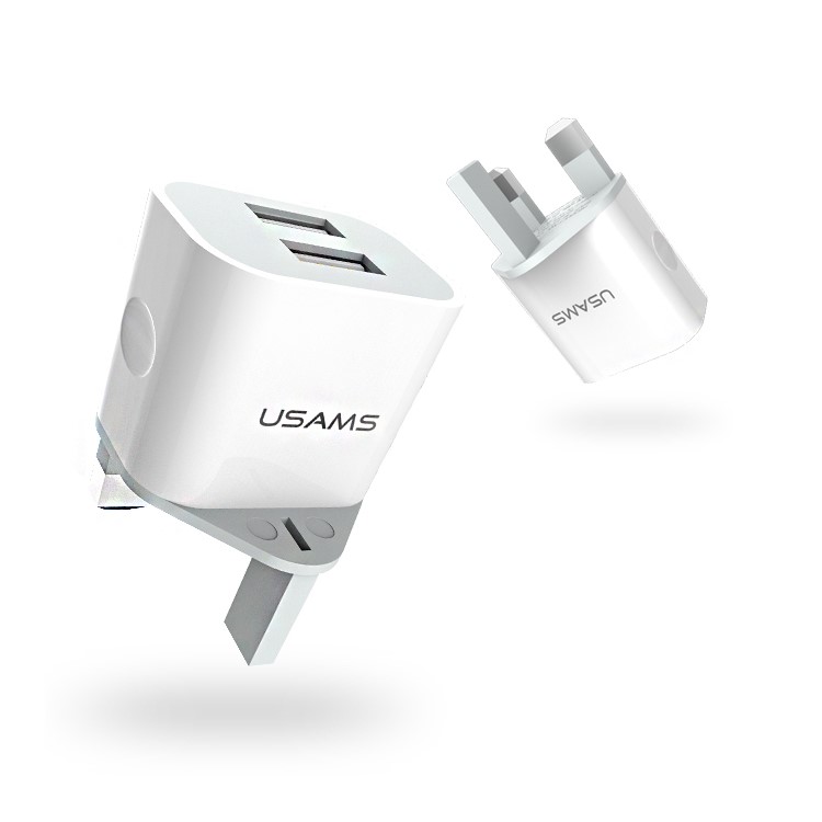 USAMS 5V 2.4A Dual USB Travel Wall Charger for iPhone Samsung HTC Etc (US-CC022) - UK Plug-1