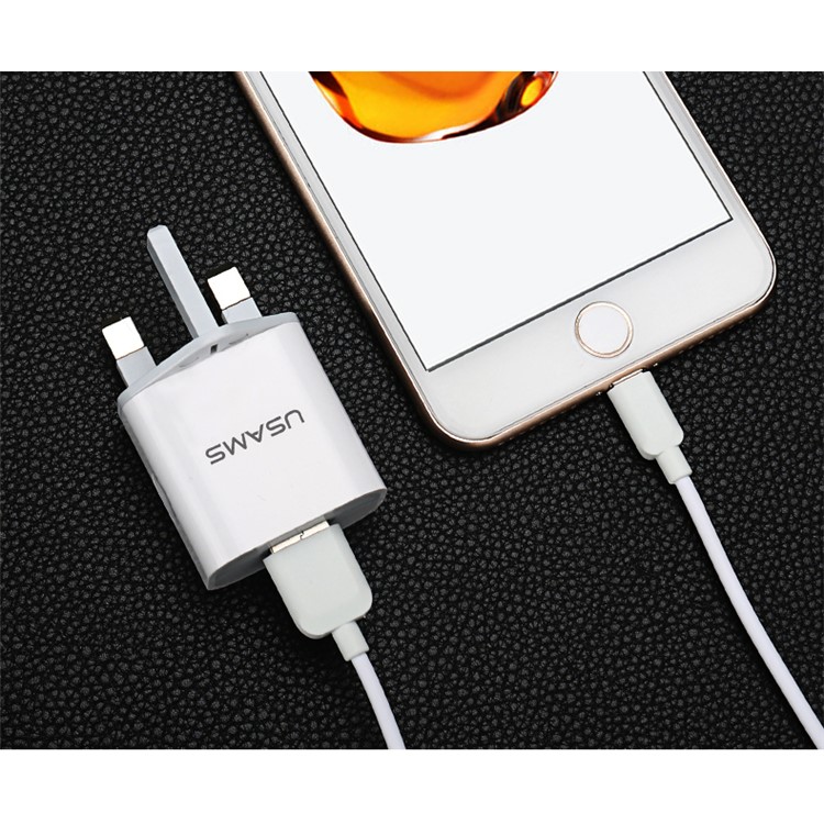 USAMS 5V 2.4A Dual USB Travel Wall Charger for iPhone Samsung HTC Etc (US-CC022) - UK Plug-10