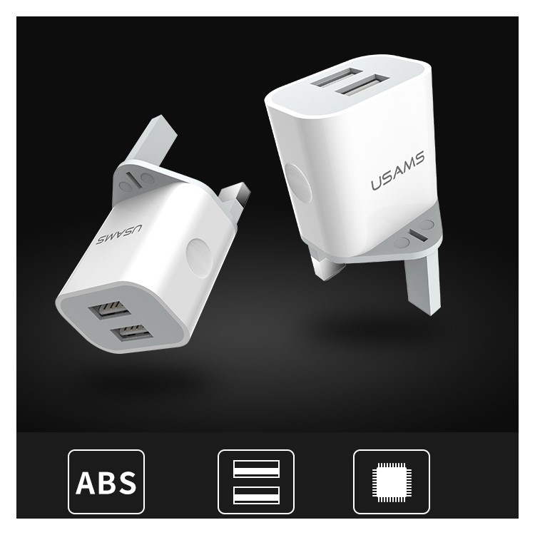 USAMS 5V 2.4A Dual USB Travel Wall Charger for iPhone Samsung HTC Etc (US-CC022) - UK Plug-12
