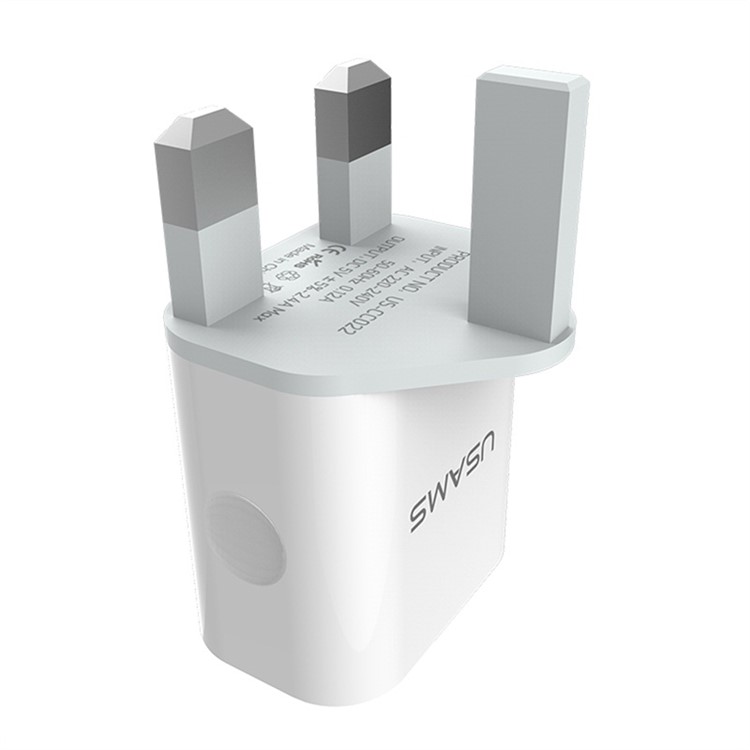 USAMS 5V 2.4A Dual USB Travel Wall Charger for iPhone Samsung HTC Etc (US-CC022) - UK Plug-2