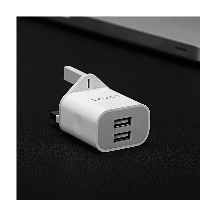 USAMS 5V 2.4A Dual USB Travel Wall Charger for iPhone Samsung HTC Etc (US-CC022) - UK Plug-9