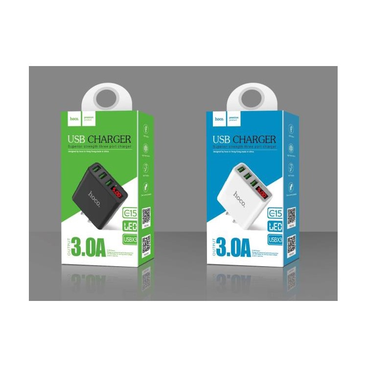 HOCO C15 Digital LED Voltage Tri-USB Ports Wall Travel Charger for iPhone iPad Samsung Sony - Black/CN Standard Plug-4