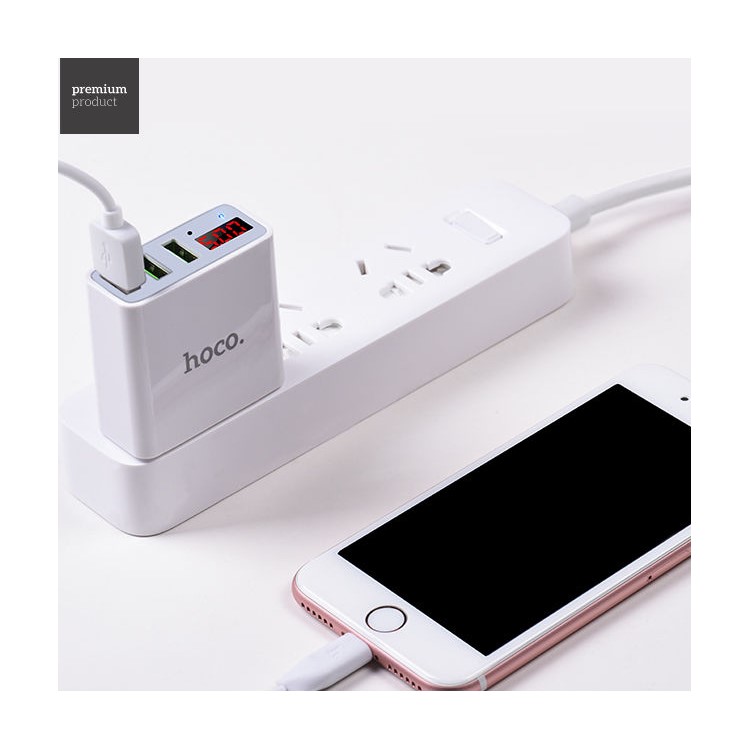 HOCO C15 3A Digital LED Voltage 3 USB Ports Wall Travel Charger for iPhone iPad Samsung Sony - White/CN Standard Plug-3