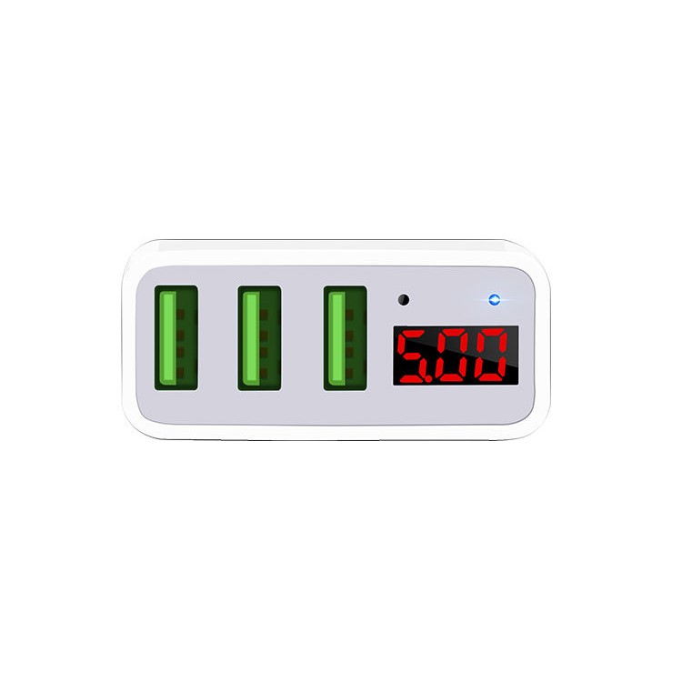 HOCO C15 3A Digital LED Voltage 3 USB Ports Wall Travel Charger for iPhone iPad Samsung Sony - White/CN Standard Plug-5