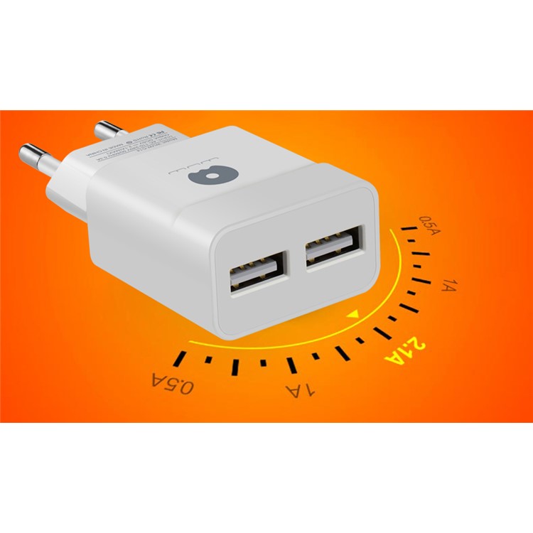 WUW C14 5V 2.1A Dual USB Home Travel Charger Adapter for Mobile Phones & Tablets (CE ROHS FCC) - EU Plug / White-3