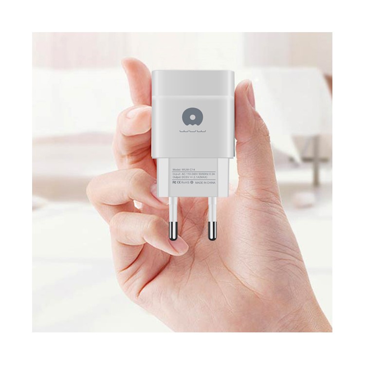 WUW C14 5V 2.1A Dual USB Home Travel Charger Adapter for Mobile Phones & Tablets (CE ROHS FCC) - EU Plug / White-4