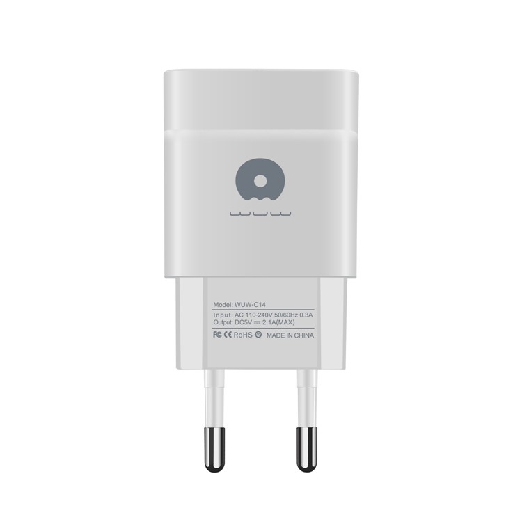 WUW C14 5V 2.1A Dual USB Home Travel Charger Adapter for Mobile Phones & Tablets (CE ROHS FCC) - EU Plug / White-5