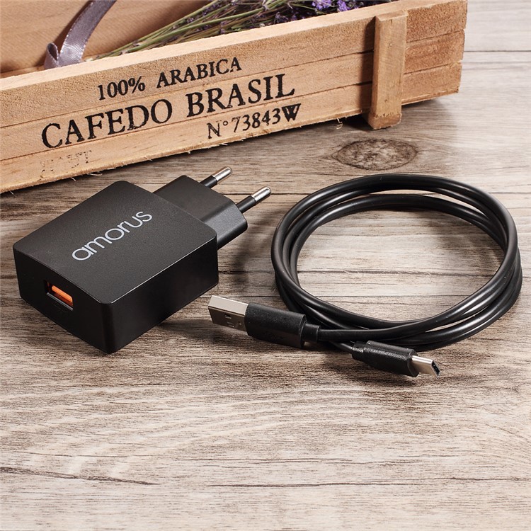 AMORUS K6 Charging Kit QC3.0 Wall Charger Adapter + USB Type-C Cable for Samsung Galaxy S8/S8 Plus /Nintendo Switch - EU Plug-9