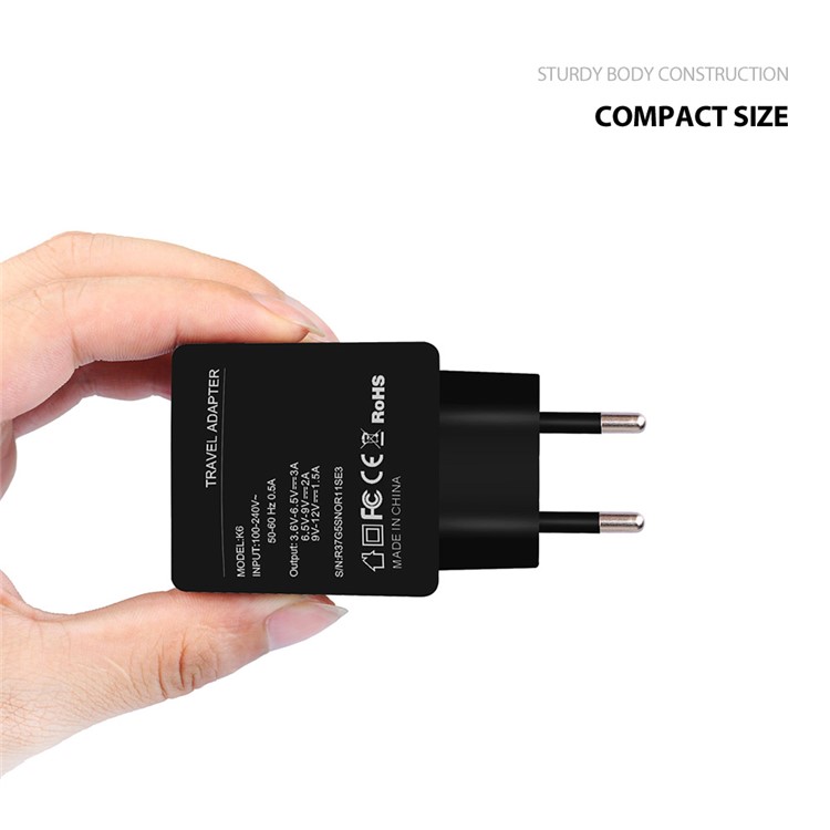 AMORUS K6 Quick Charge QC3.0 Adapter + Micro USB Cable Charger Kit for Samsung S7 / LG G4 Etc - EU Plug-3