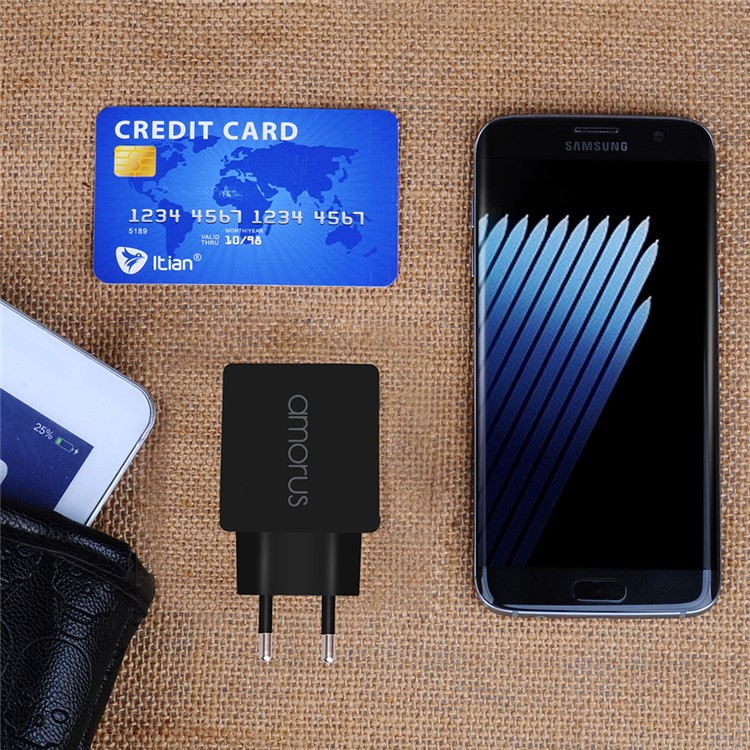 AMORUS K6 Quick Charge QC3.0 Adapter + Micro USB Cable Charger Kit for Samsung S7 / LG G4 Etc - EU Plug-4
