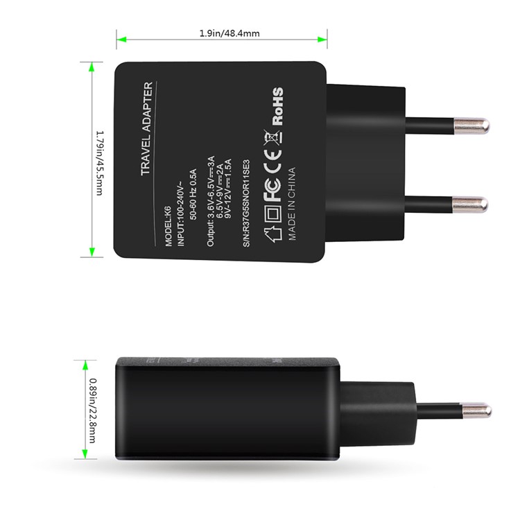 AMORUS K6 Quick Charge QC3.0 Adapter + Micro USB Cable Charger Kit for Samsung S7 / LG G4 Etc - EU Plug-5