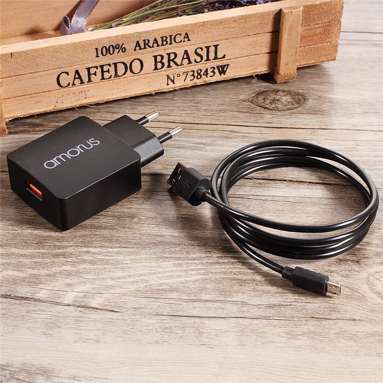 AMORUS K6 Quick Charge QC3.0 Adapter + Micro USB Cable Charger Kit for Samsung S7 / LG G4 Etc - EU Plug-9