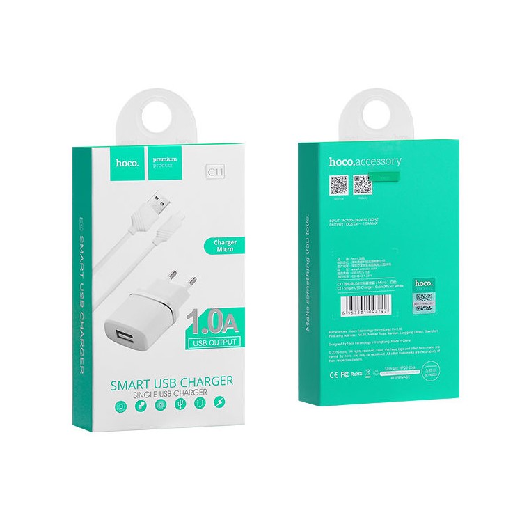 HOCO C11 Charger Kit 1A Wall Travel Charger Adapter + Micro USB Cable for Samsung Huawei Etc - EU Plug-6