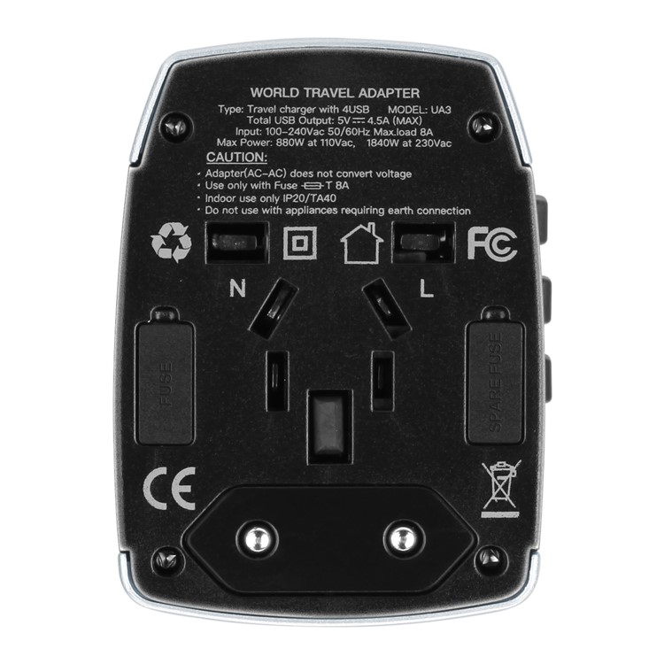MOMAX 1-World 4 USB AC Travel Adapter Worldwide Travel Charger for Phones and Tablets - Grey-3