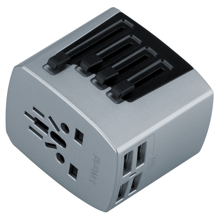 MOMAX 1-World 4 USB AC Travel Adapter Worldwide Travel Charger for Phones and Tablets - Grey-7