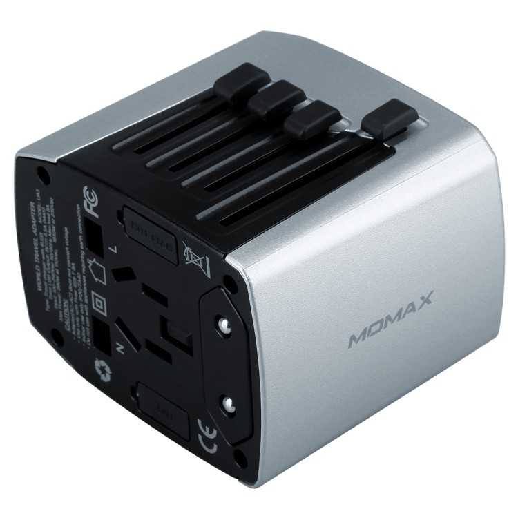 MOMAX 1-World 4 USB AC Travel Adapter Worldwide Travel Charger for Phones and Tablets - Grey-8