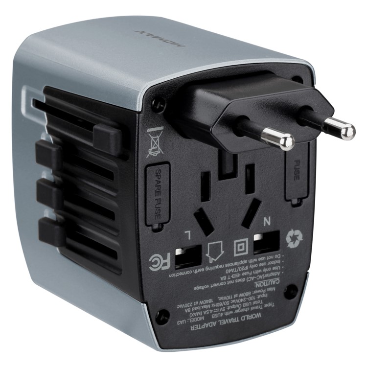 MOMAX 1-World 4 USB AC Travel Adapter Worldwide Travel Charger for Phones and Tablets - Grey-9