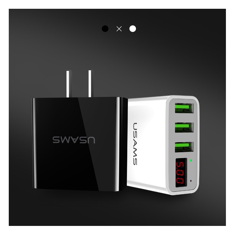 USAMS US-CC034 3 Port USB Travel Charger with Digital Display Screen for iPhone Samsung HTC Etc. - CN Plug/Black-10