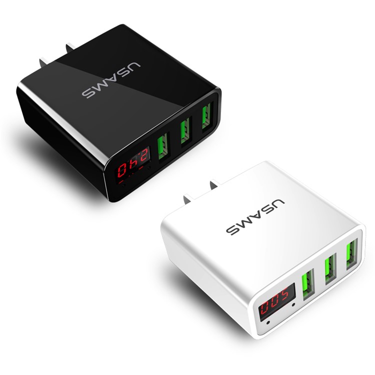 USAMS US-CC034 3 Port USB Travel Charger with Digital Display Screen for iPhone Samsung HTC Etc. - CN Plug/Black-11
