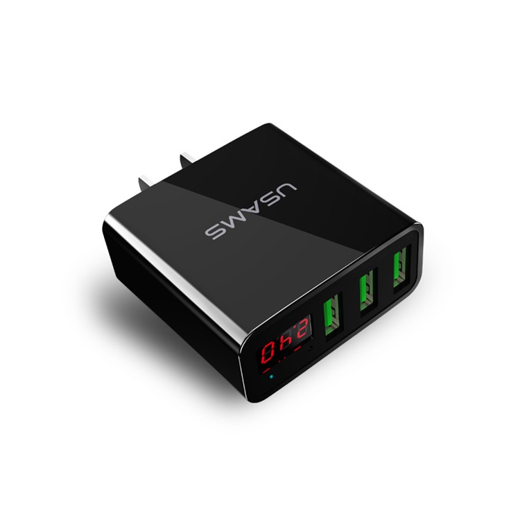 USAMS US-CC034 3 Port USB Travel Charger with Digital Display Screen for iPhone Samsung HTC Etc. - CN Plug/Black-2