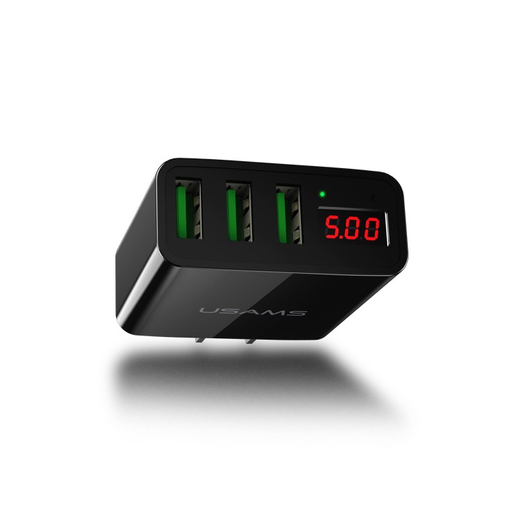 USAMS US-CC034 3 Port USB Travel Charger with Digital Display Screen for iPhone Samsung HTC Etc. - CN Plug/Black-5