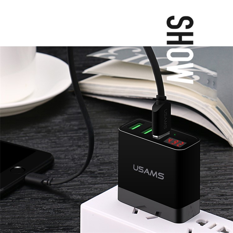USAMS US-CC034 3 Port USB Travel Charger with Digital Display Screen for iPhone Samsung HTC Etc. - CN Plug/Black-9