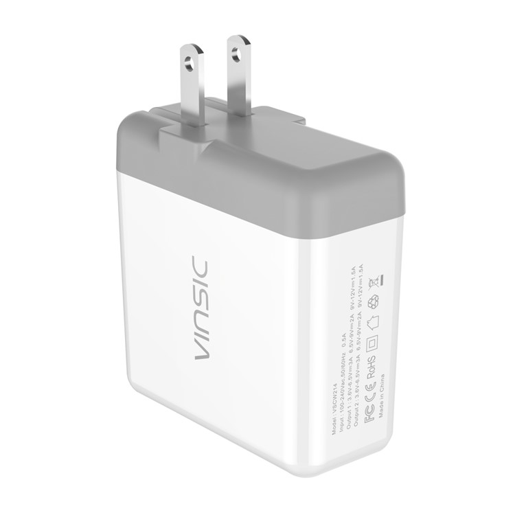 VINSIC 2-Port QC3.0 Adaptador para carregador de viagem para parede (36W) - US vela / branco-3
