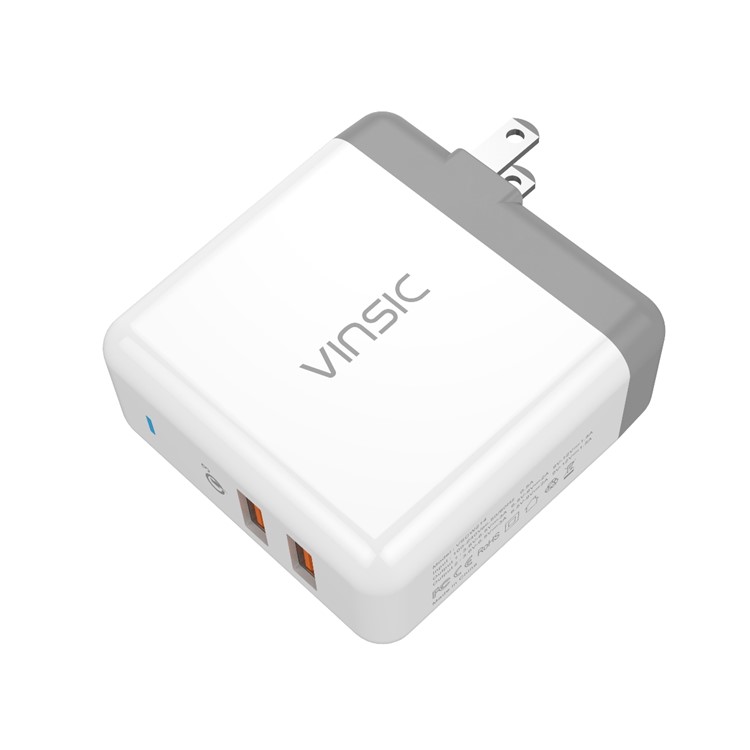 VINSIC 2-Port QC3.0 Adaptador para carregador de viagem para parede (36W) - US vela / branco-4