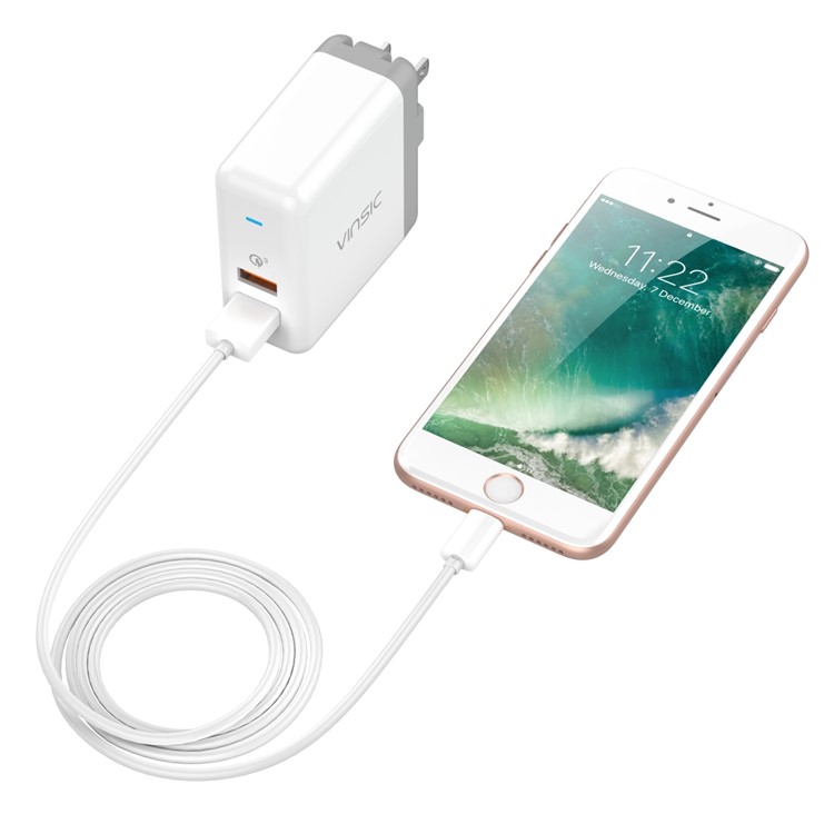 VINSIC 2-Port QC3.0 Adaptador para carregador de viagem para parede (36W) - US vela / branco-6