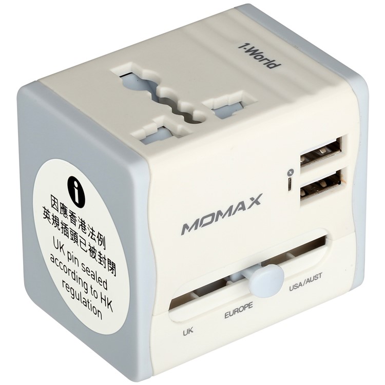MOMAX 2.1A Dual USB Universal Travel Wall Charger Power Adapter Converter AU/UK/US/EU Plug - White-1