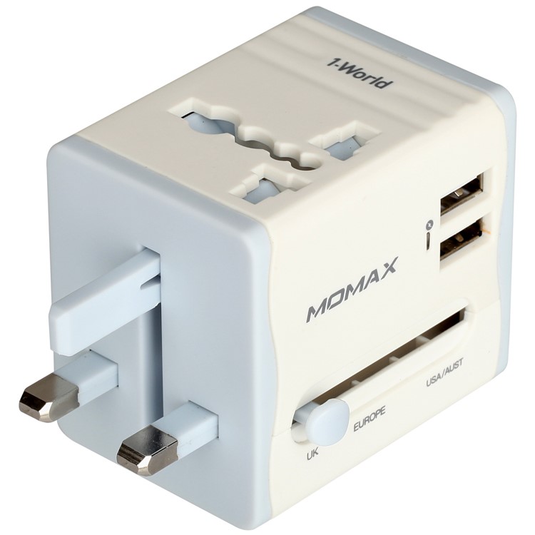 MOMAX 2.1A Dual USB Universal Travel Wall Charger Power Adapter Converter AU/UK/US/EU Plug - White-10
