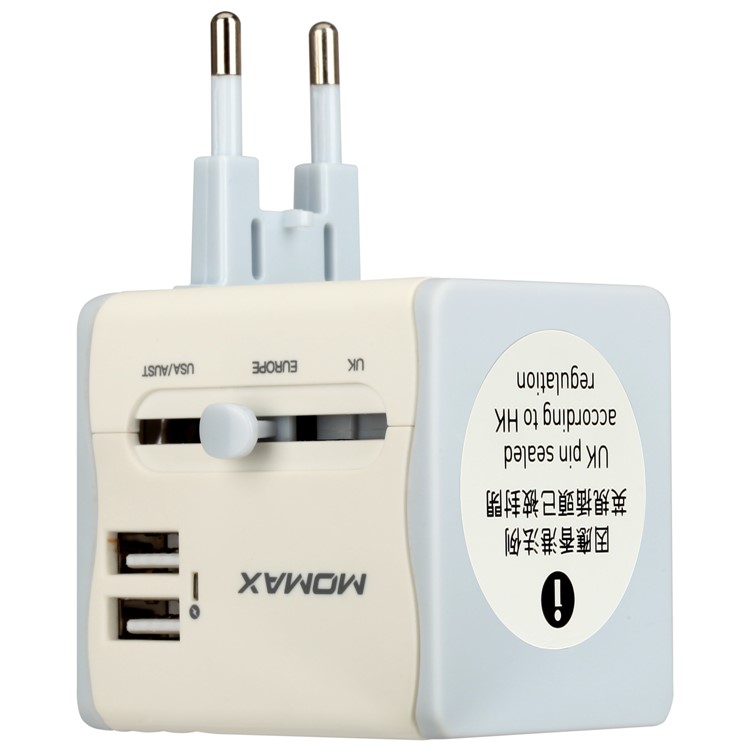 MOMAX 2.1A Dual USB Universal Travel Wall Charger Power Adapter Converter AU/UK/US/EU Plug - White-11