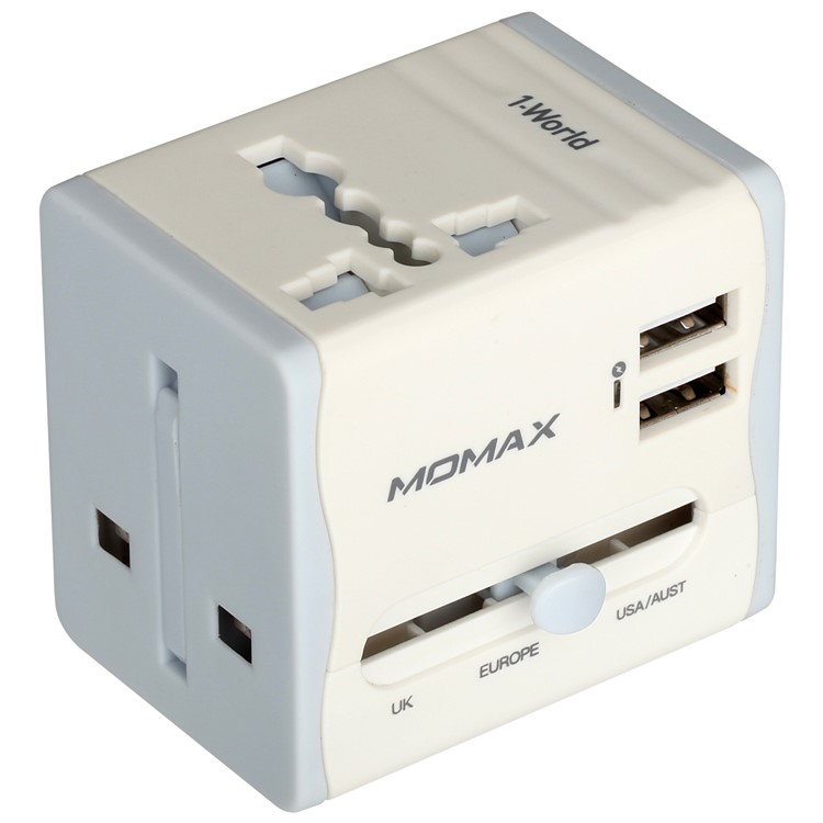 MOMAX 2.1A Dual USB Universal Travel Wall Charger Power Adapter Converter AU/UK/US/EU Plug - White-12