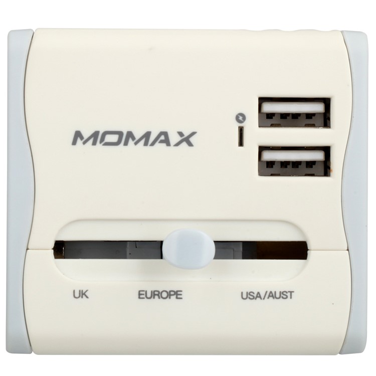 MOMAX 2.1A Dual USB Universal Travel Wall Charger Power Adapter Converter AU/UK/US/EU Plug - White-2