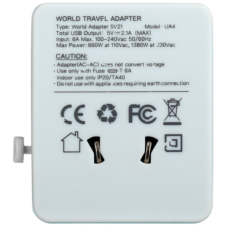 MOMAX 2.1A Dual USB Universal Travel Wall Charger Power Adapter Converter AU/UK/US/EU Plug - White-4