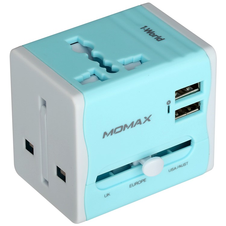 MOMAX Zwei USB-Ports Universal-Ladegerät Ladegerät Netzteil AU / UK / US / EU-Stecker - Blau-1