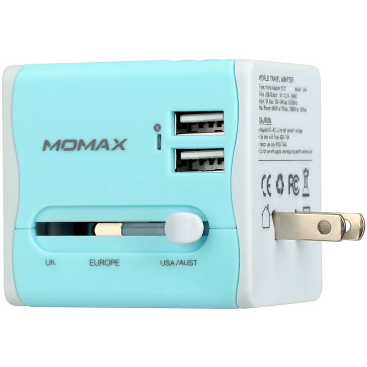 MOMAX Zwei USB-Ports Universal-Ladegerät Ladegerät Netzteil AU / UK / US / EU-Stecker - Blau-10